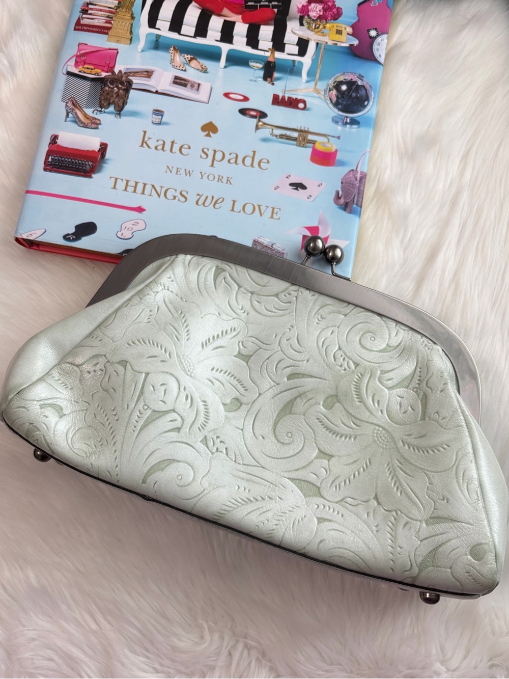 Patricia Nash Mint Green Embossed Leather Kiss-Lock Clutch